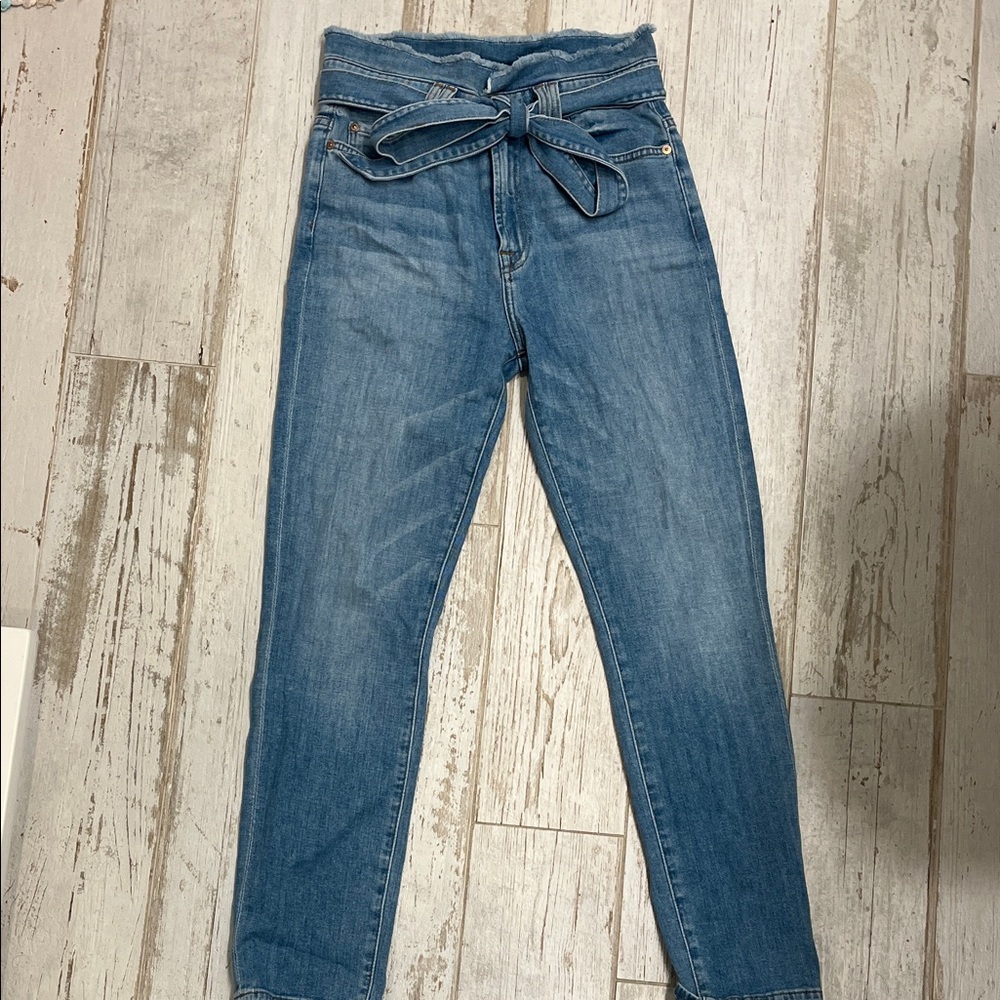 7 For All Mankind High Rise Paperbag Skinny Jeans with Bow Detail